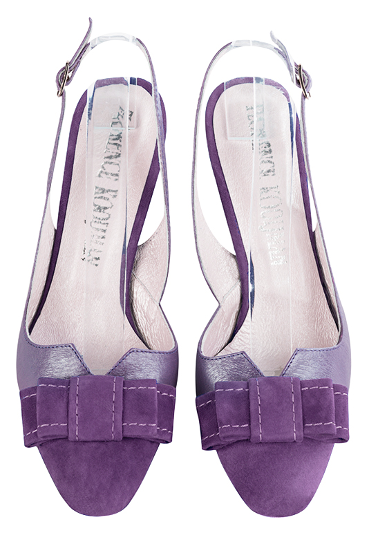 Amethyst purple women's open back shoes, with a knot. Round toe. High slim heel. Top view - Florence KOOIJMAN